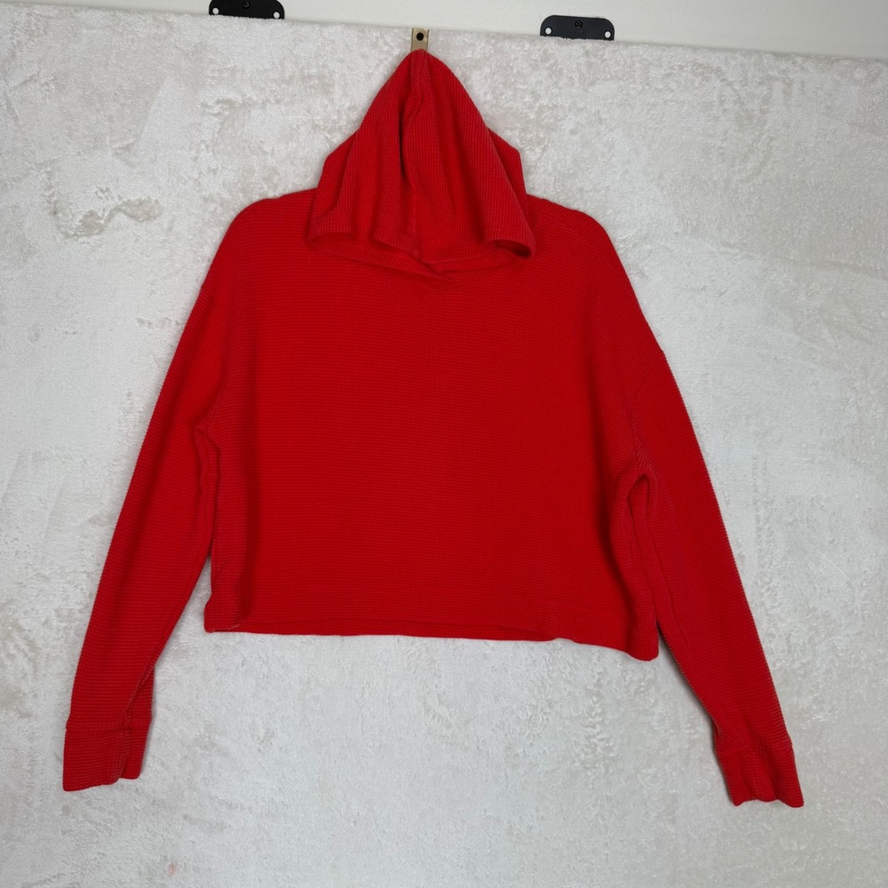 Athleta Coaster Waffle Knit Cropped Hoodie Long Sleeve Pullover Sweatshirt XS